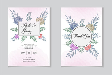 Beautiful watercolor peony flower invitation card template design