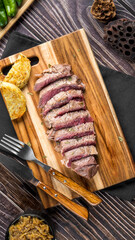 Overview of minced beef fillet with potato and peppers