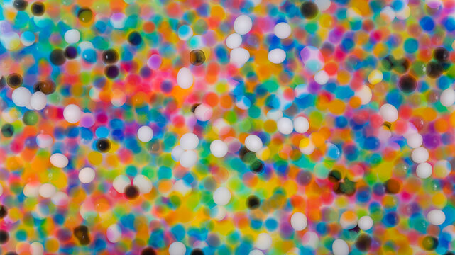 Water beads close-up, abstract background. Texture of Hydrogel balls or many colorful orbeez for wallpaper.