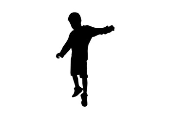 Fototapeta na wymiar Silhouette kids jumping exercise Outdoor with white background with clipping path