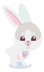 Little white rabbit. Cute cartoon bunny character