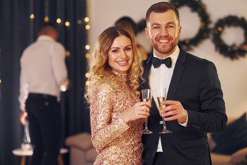 New year party. Group of people indoors together