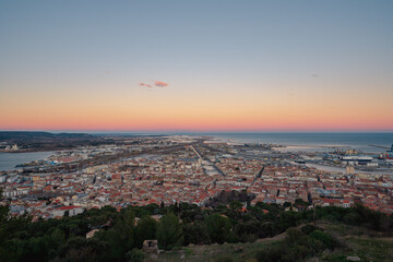 Sunset panoramic landscapes of Sète city, Hérault, Occitania, France