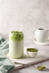 Green tea, homemade dalgona matcha latte.