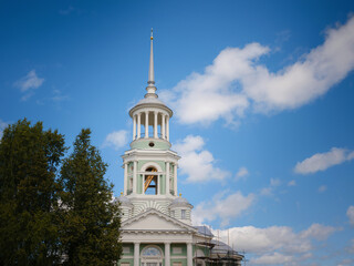 summer travel to Russia, Torzhok city. Novotorzhsky Borisoglebsky Monastery. Architectural monument on high bank of Tvertsa River. one of oldest Russian Orthodox monasteries