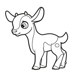 Cute cartoon little goatling outlined for coloring page on white background