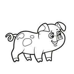 Cute cartoon curious pig outlined for coloring book on white background.
