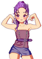 Anime manga cute girl pop star with beautiful hairstyle purple hair sticker	
