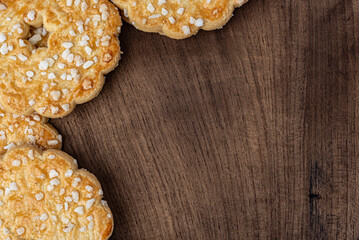 cookies on wooden background copy space