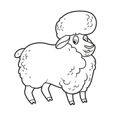 Cute cartoon sheep outlined for coloring page on white background