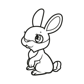Cute cartoon baby rabbit outlined for coloring book on white background