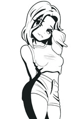 Anime manga cute girl pop star short pink hair line style manga vector