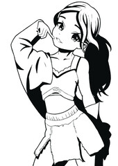 Anime manga cute girl pop star with beautiful hairstyle green hair line style manga vector