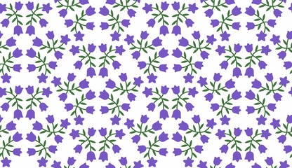Seamless pattern with Campanula (Platycodon) flowers. Endless floral texture. Vector colorful illustration.