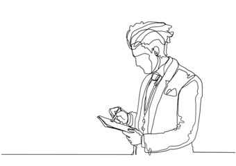 Business woman contour drawing concept with vector design.