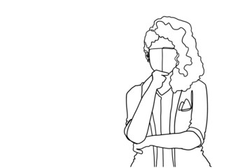 Business woman contour drawing concept with vector design.