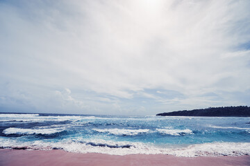 Stormy weather. Beautiful seascape with cloudy sky.