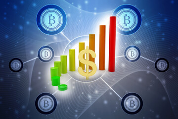 Dollar Financial Success Bar Chart Graph Growing Up 3d Render Illustration