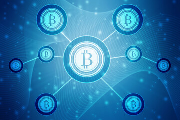 Global Abstract Bitcoin Crypto Currency Blockchain Technology World Map Background Illustration