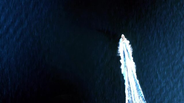 Aerial view of a skimming boat