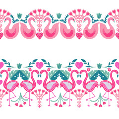 Tropical Birds Vector Seamless Horizontal Borders Set