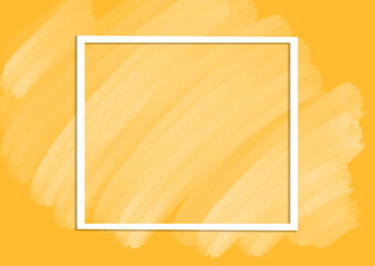 Abstract art background yellow and golden colors with white square frame. Watercolor painting with gradient