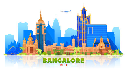 Bangalore( India ) skyline with panorama in white background. Vector Illustration. Business travel and tourism concept with modern buildings. Image for presentation, banner, website.