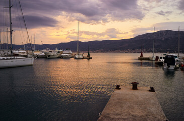 Obraz premium Marina harbour with beautiful white yachts in Split, Croatia.