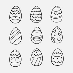 A set of decorated Easter eggs in doodle style. Isolated Easter holiday illustration.