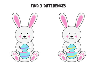 Find three differences between two pictures of Easter bunny.