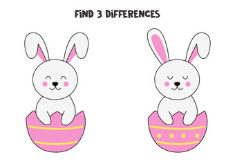 Find three differences between two pictures of Easter bunny.