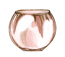 Watercolor empty, brown glass bottle or jar. Hand-drawn boho illustration. Empty vintage vase.