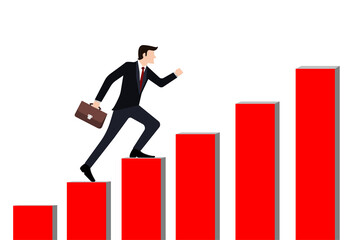 Businessman steps up stairs according to level. concept of self-improvement and growth to career success. Choosing path to successful business goals.
vector illustration