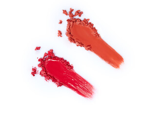 Different colors lipsticks smear isolated on white background