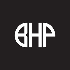 BHP letter logo design on black background. BHP