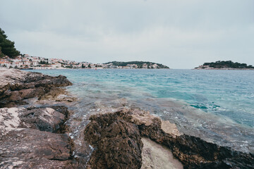 Travel by Croatia. Rock seashore of Hvar island.