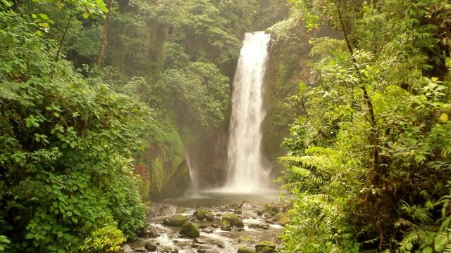 Great waterfall in the jungle of Costa Rica Drone 4K resolution