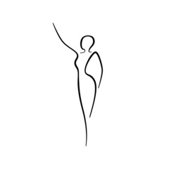 Beauty woman line body silhouette. Model female line figure. Abstract drawing of girl sign for wellness center, sport, dance, beauty salon and spa. Vector