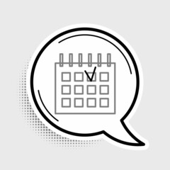 Line Detailed calendar icon isolated on grey background. Event calendar. Colorful outline concept. Vector