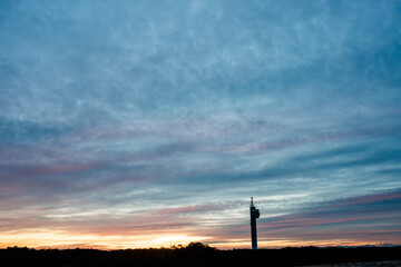 sunrise over the beach of Messanges and its semaphore in southwestern France