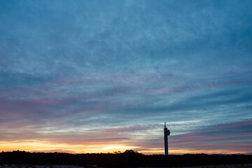 sunrise over the beach of Messanges and its semaphore in southwestern France