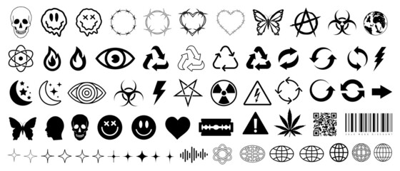 Set of Abstract Trendy Vector Graphic. Collection of Acid Elements. Cool Rave Icons.