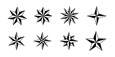 Set of Cool Geometric Star Shapes. Tattoo Vector Elemets. Compass sign. © t1m0n344
