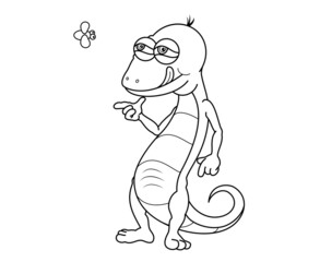 Black and white image, lizard. Coloring for children. Isolated background. Cartoon.