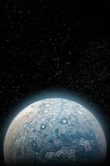Vertical wallpaper of planet in space. Outer dark space wallpaper. Surface of planet . Sphere. View from orbit. Elements of this image furnished by NASA.3D illustration