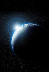 Obraz na płótnie Canvas Vertical wallpaper of planet in space. Outer dark space wallpaper. Surface of planet . Sphere. View from orbit. Elements of this image furnished by NASA.3D illustration