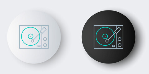 Line Vinyl player with a vinyl disk icon isolated on grey background. Colorful outline concept. Vector