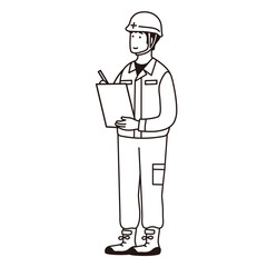 作業着を着た男性のシンプルなイラスト 　ボードを書く男性