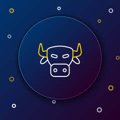 Line Cow head icon isolated on blue background. Colorful outline concept. Vector