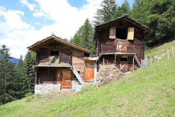Fototapeta na wymiar Old field barns in Valais, Switzerland